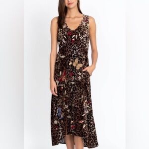 Johnny Was Leopard Print Maxi Dress with Colorful Butterfly Details